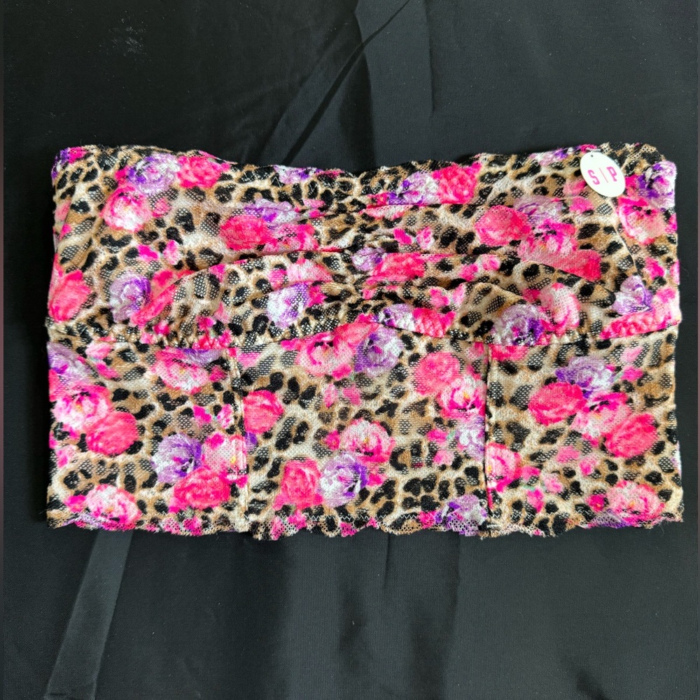 Victoria’s Secret PINK Small floral animal print lace strapless bralette New